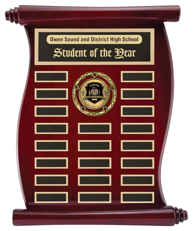 Rosewood Piano Finish Scroll Annual Plaque