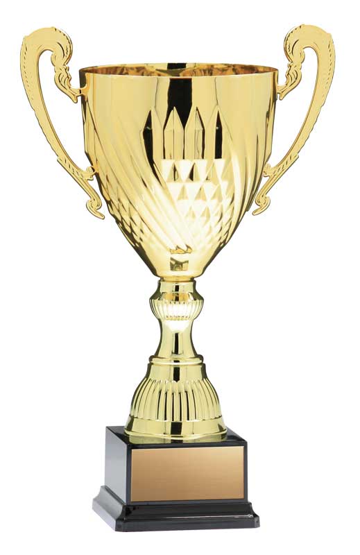 Gold Ridged Cup w/Handles, on Black Base