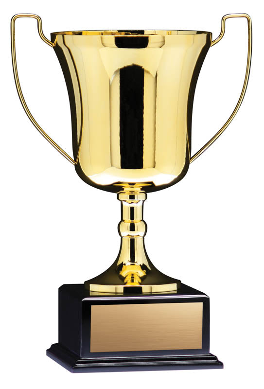Prestige Series Gold Cup with Handles on Black Wood Base