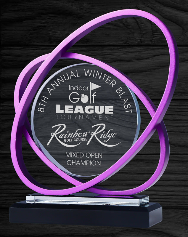 Saturn Glass Award Amethyst | Glass Trophy Custom & Engraved