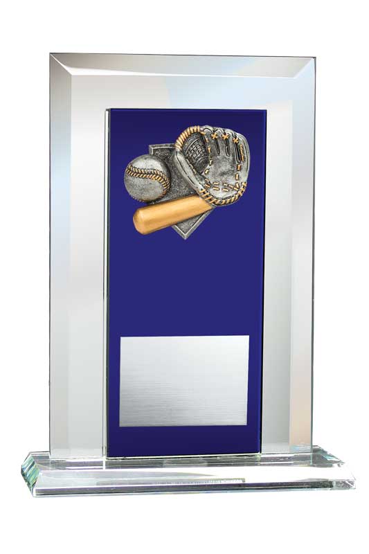 Baseball Relief on Glass Mirror Award with Blue Glass Plate