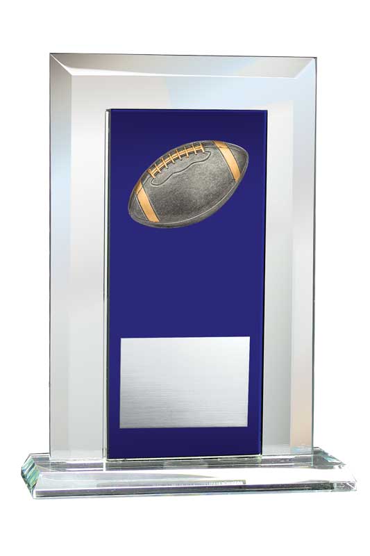 Football Relief on Glass Mirror Award with Blue Glass Plate