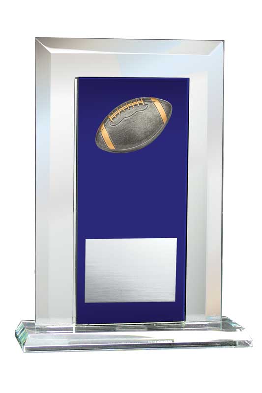 Football Relief on Glass Mirror Award with Blue Glass Plate