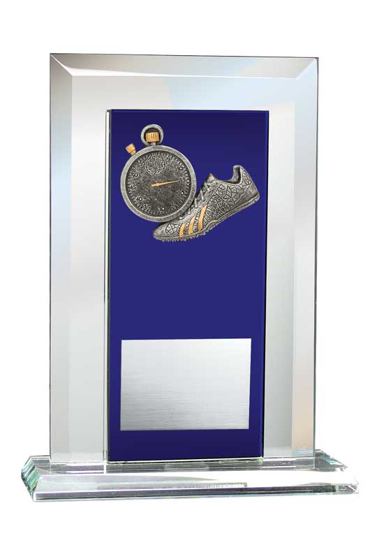 Track Relief on Glass Mirror Award with Blue Glass Plate