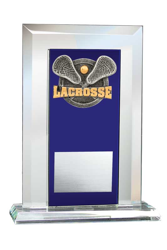 Lacrosse Relief on Glass Mirror Award with Blue Glass Plate