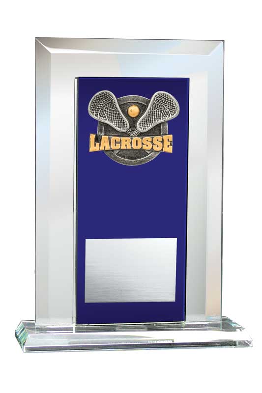 Lacrosse Relief on Glass Mirror Award with Blue Glass Plate