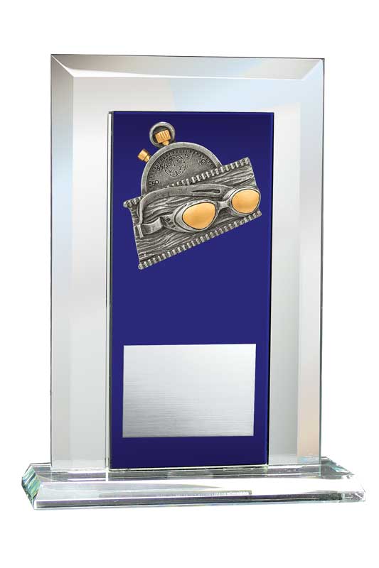 Swimming Relief on Glass Mirror Award with Blue Glass Plate
