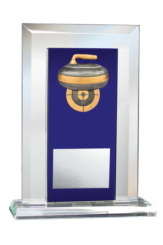 Curling Relief on Glass Mirror Award with Blue Glass Plate