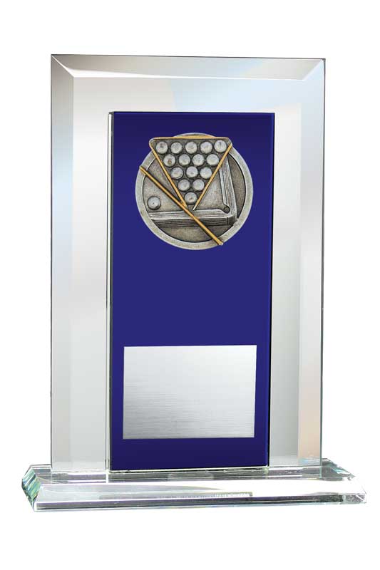 Billiards Relief on Glass Mirror Award with Blue Glass Plate