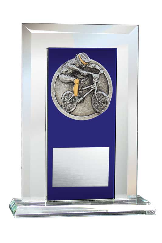 BMX Relief on Glass Mirror Award with Blue Glass Plate