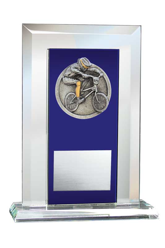 BMX Relief on Glass Mirror Award with Blue Glass Plate