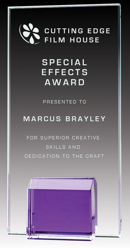 Glass Plaque Violet Base Unique Crystal Awards and Trophies