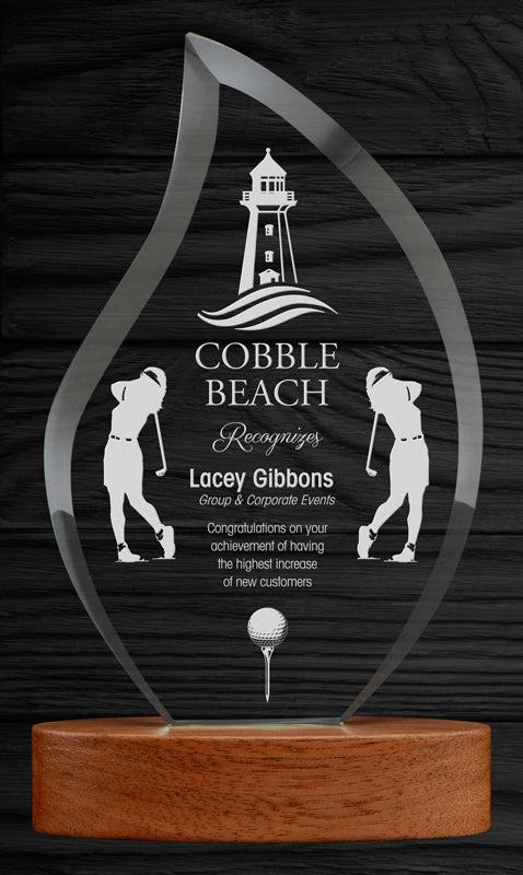 Kilkenny Glass Award w Wood Base | Premium Custom Glass Trophies