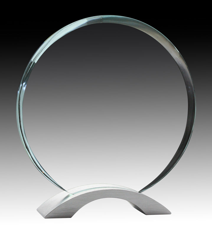 Clear Glass Circle on Brushed Silver Base Trophy