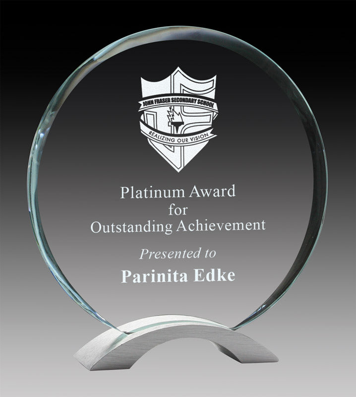 Clear Glass Circle on Brushed Silver Base Trophy