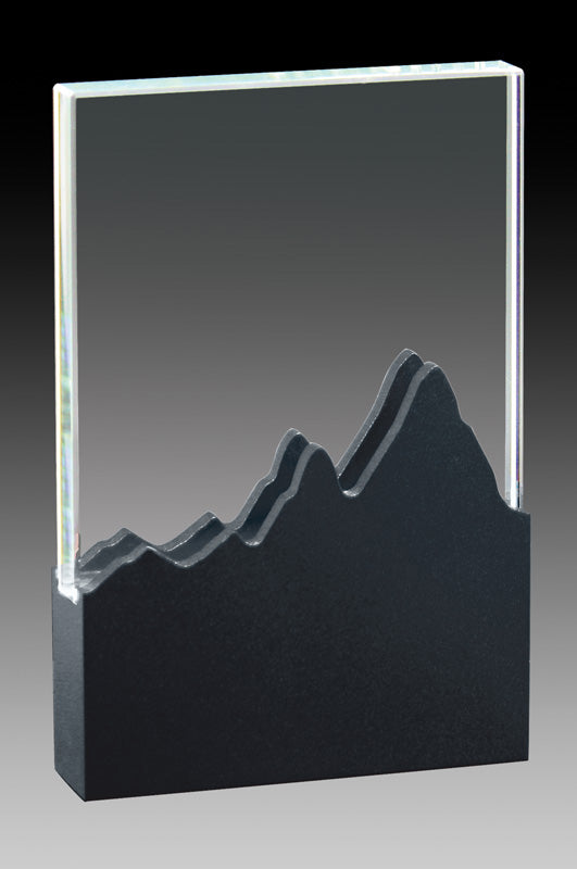 Glass with Black Aluminum Mountain Base - Custom Glass Trophy
