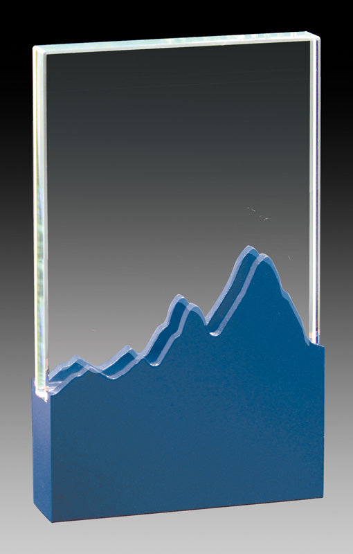 Glass with Blue Aluminum Mountain Base | Glass Trophy