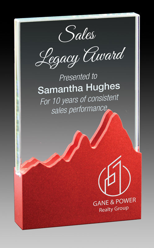 Glass with Red Aluminum Mountain Base – Custom Trophy