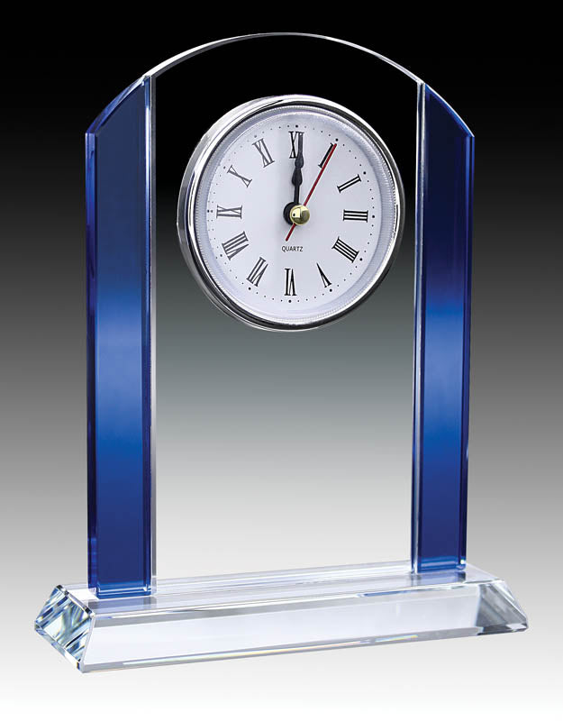 Glass Clock Curve Top with Blue Trim, 6.5″