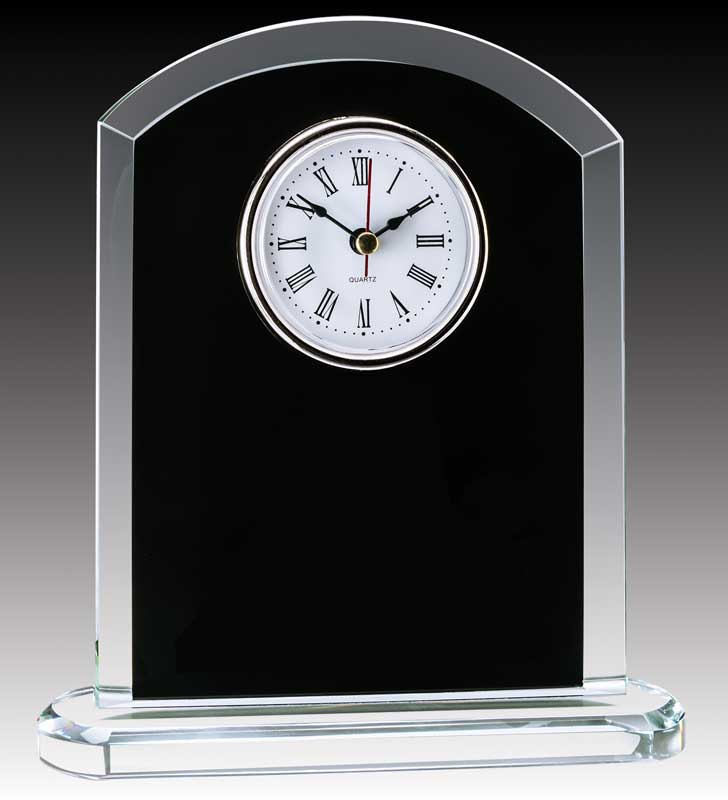 Glass Clock w Rounded Top, Black 7.5″