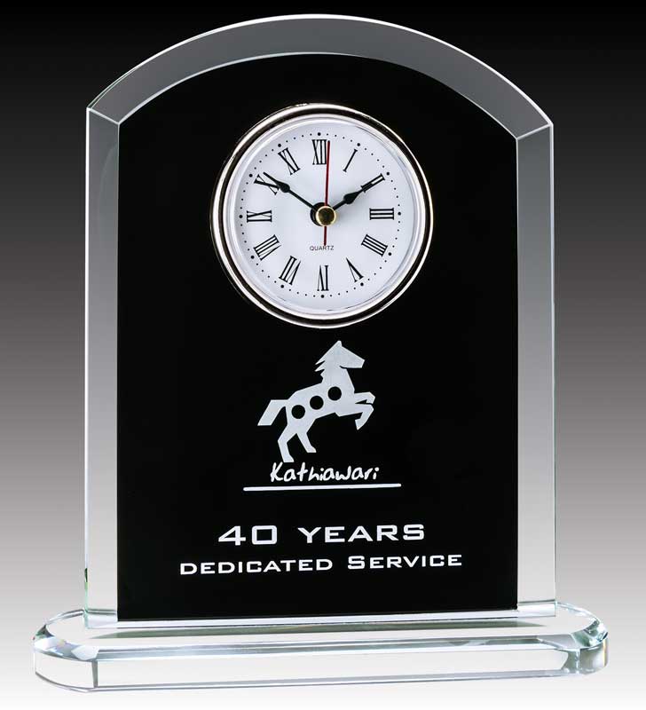 Glass Clock w Rounded Top, Black 7.5″