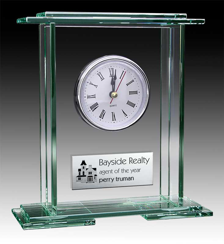 Glass Jade Square Top Clock, 6.75″