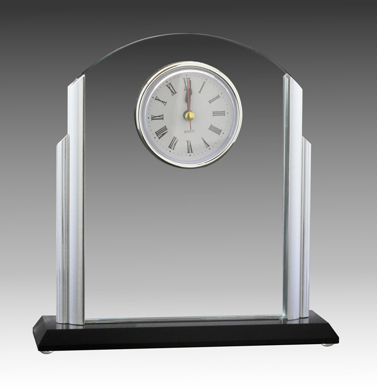 Glass Clock Curve Top with Black Base, 7.25″