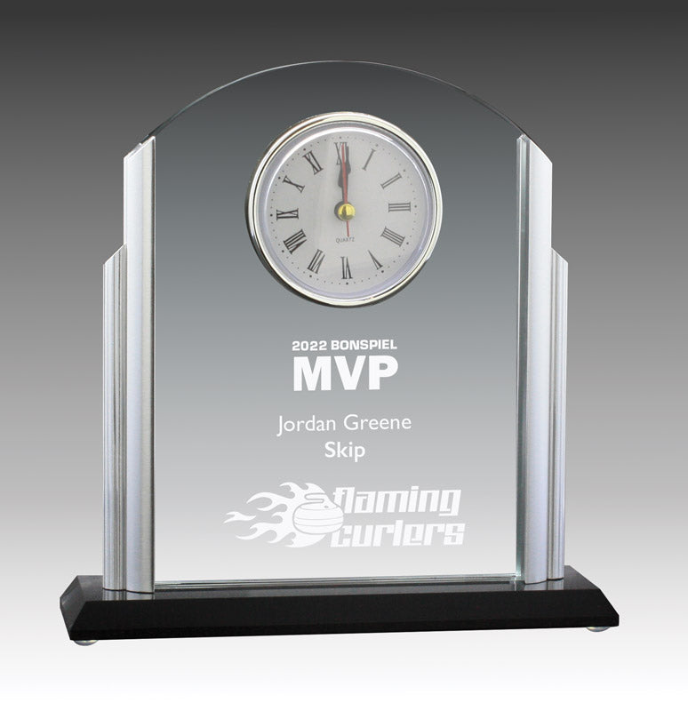 Glass Clock Curve Top with Black Base, 7.25″