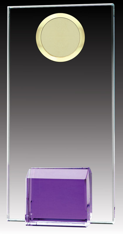 Get Glass Plaque Trophy with Violet Base