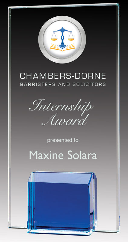 Buy Elegant Glass Plaque with Blue Base Crystal Awards Toronto