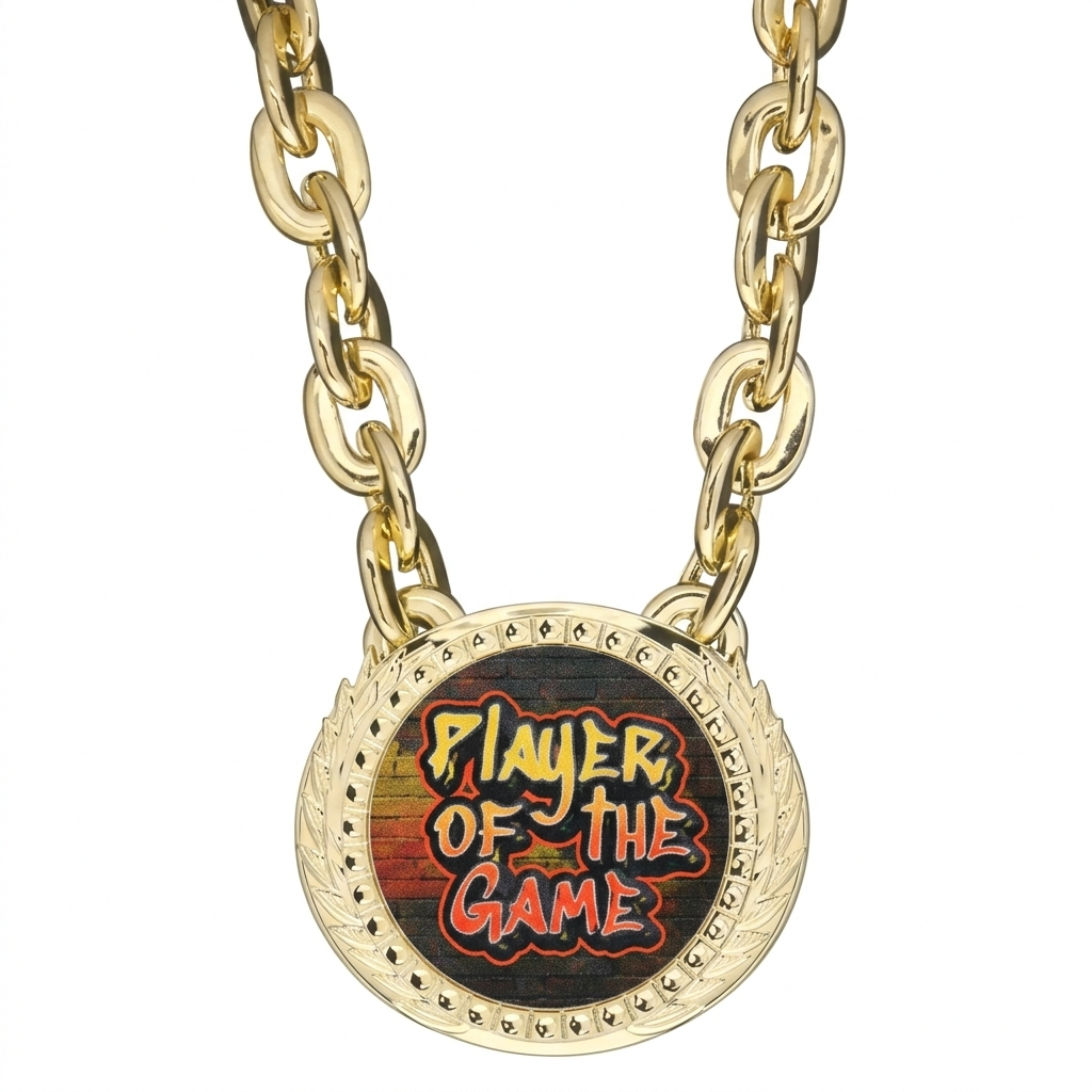 XL Alpha Medal w/Chain 6" x 5.25", Bright