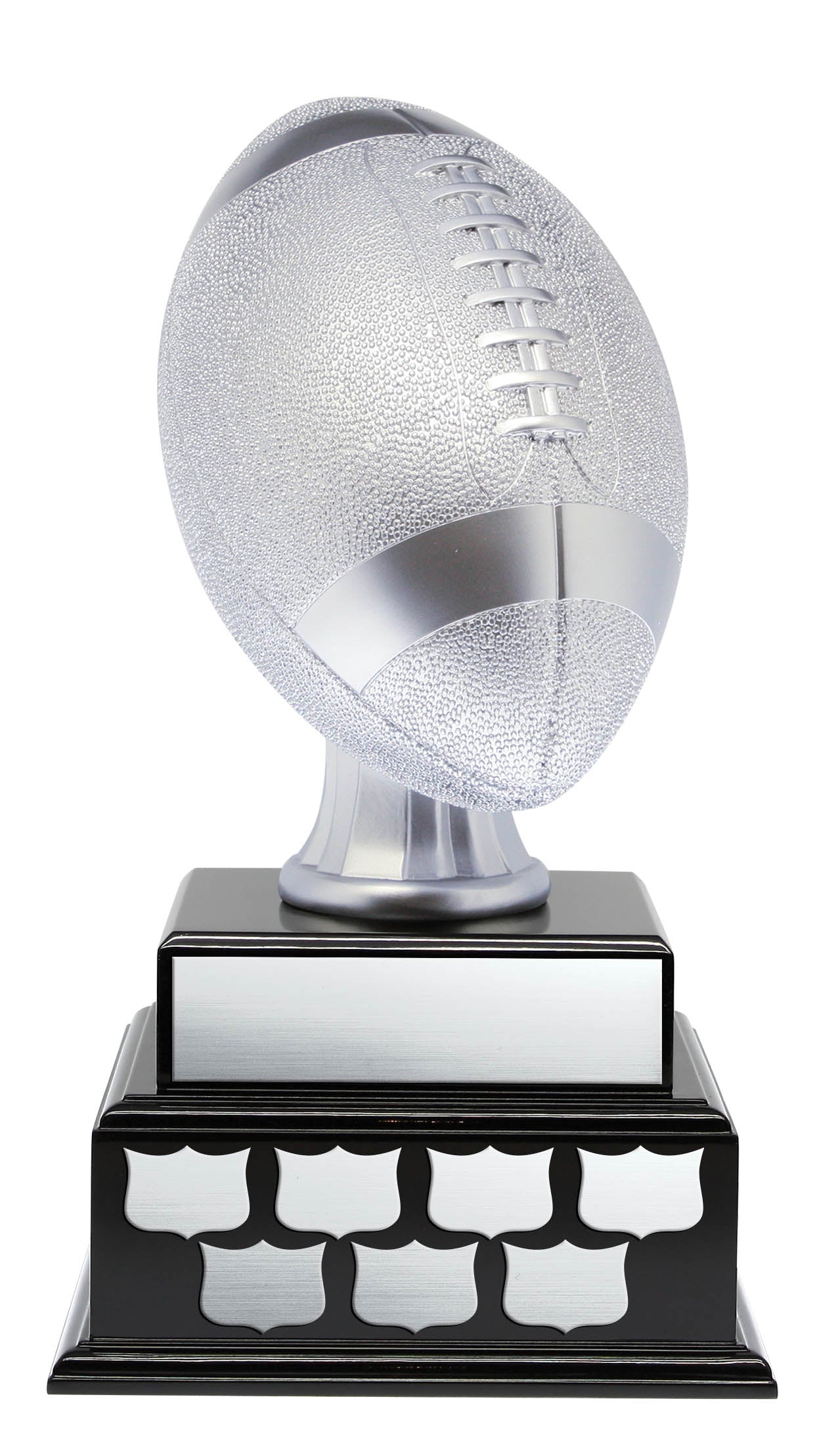 Football Resin on Black 2-Tier Annual Base, Silver 15½"