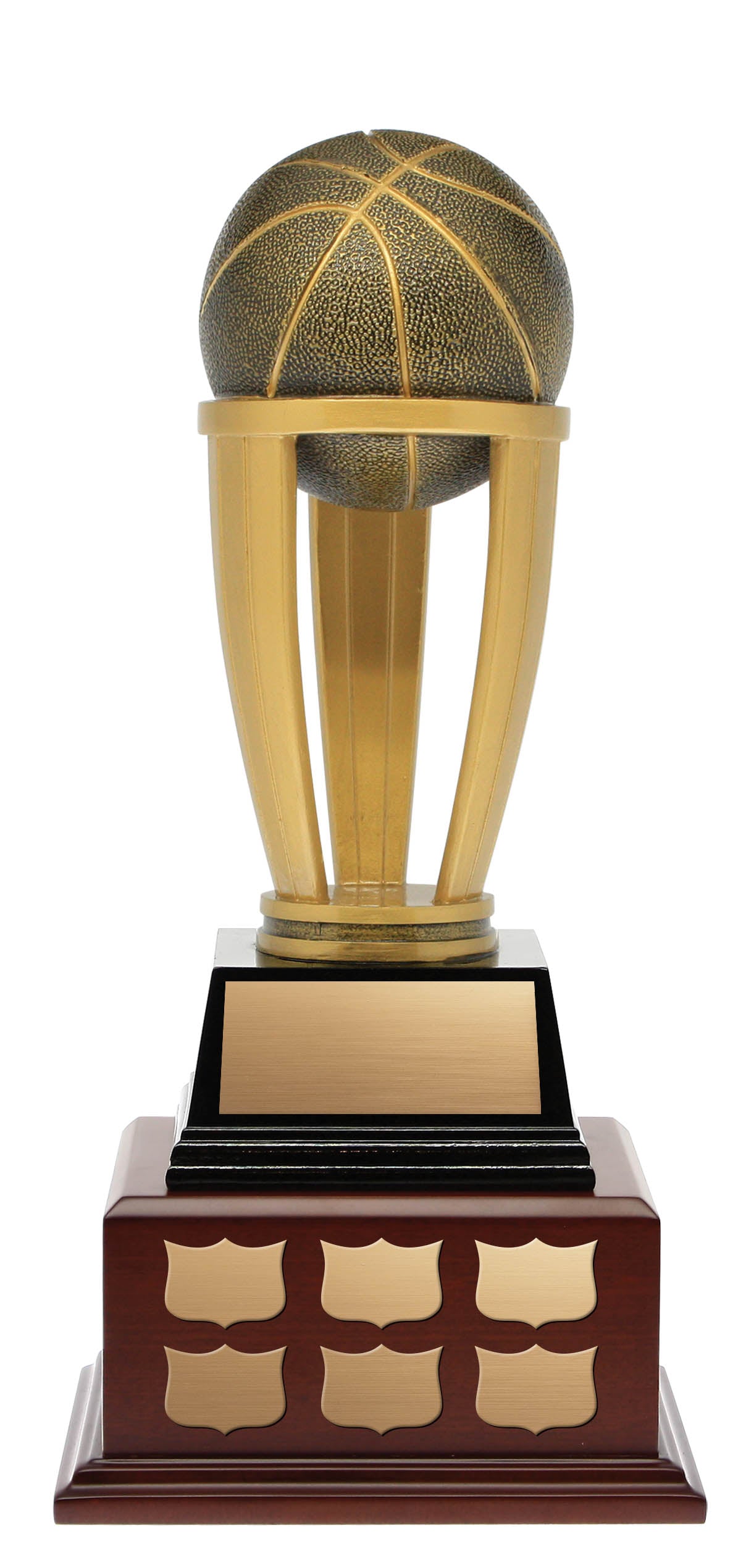 Basketball Titan Resin Annual Trophy on Matte Mahogany Base