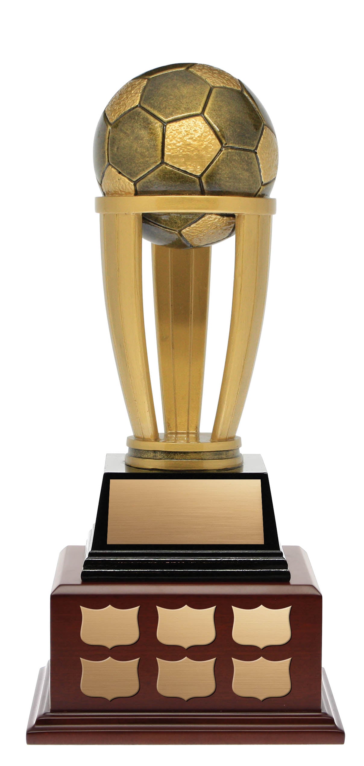 Soccer Titan Resin Annual Trophy on Matte Mahogany Base