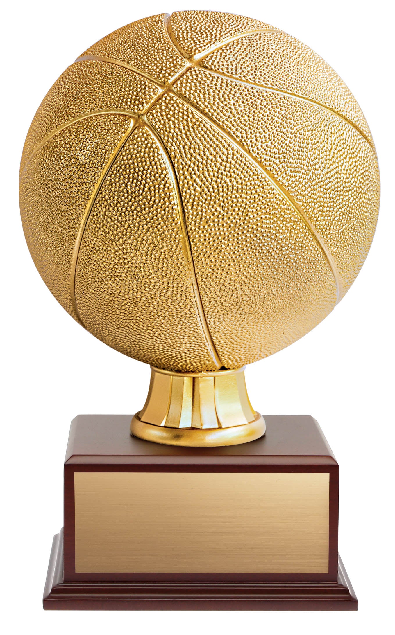 Basketball Resin Trophy on Matte Mahogany Base, Gold