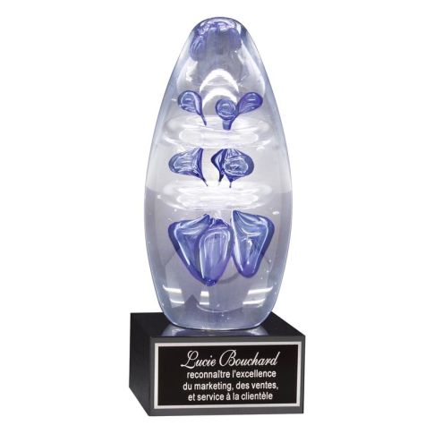 Blue Oval Art Glass Award, 6.75"