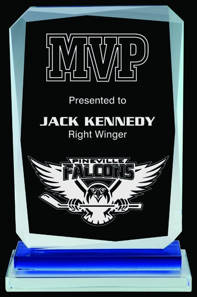 Buy Custom Engraved Blue & Clear Glass Calgary Award