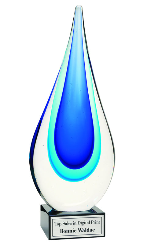 Art Glass Blue Drop – Affordable Glass Trophy Award