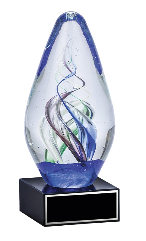 Custom Art Glass Oval Swirl Trophy - Glass Awards Toronto