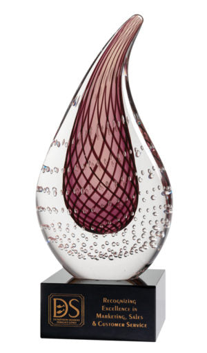 Mauve Flame Art Glass - Custom Glass Trophy Award