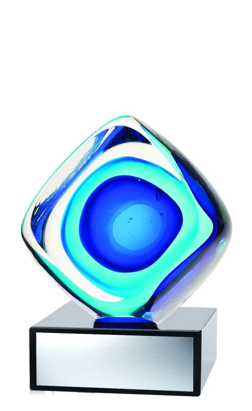 Art Glass Cube Blue | Custom Glass Trophy Award
