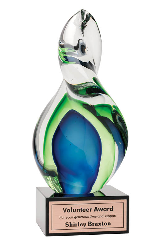 Buy Custom Art Glass Green Blue Twist Trophy | Glass Awards