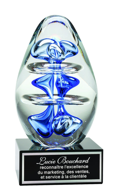Blue Oval Art Glass Trophy | Custom Glass Trophies Toronto