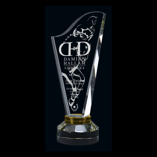 9¼" Gold Harp Crystal Award - Premium Crystal Awards
