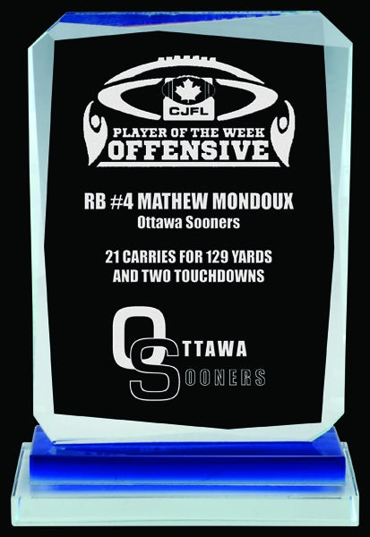 Buy Custom Engraved Blue & Clear Glass Calgary Award