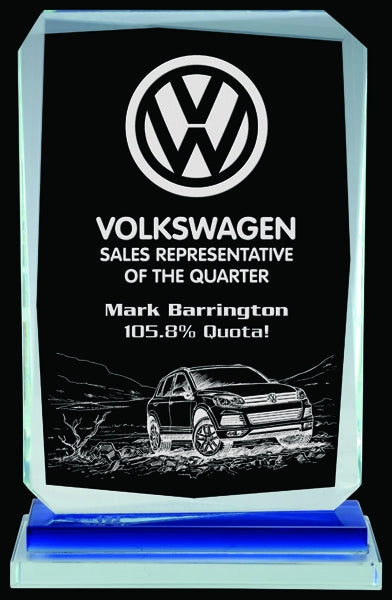 Buy Custom Engraved Blue & Clear Glass Calgary Award