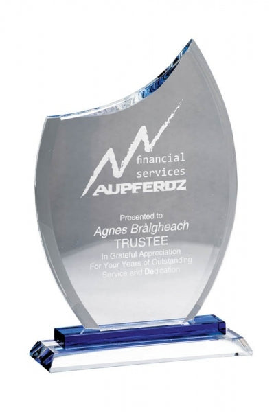 Prestige Series Glass Clear/Blue Peak 7.5" | Glass Trophies