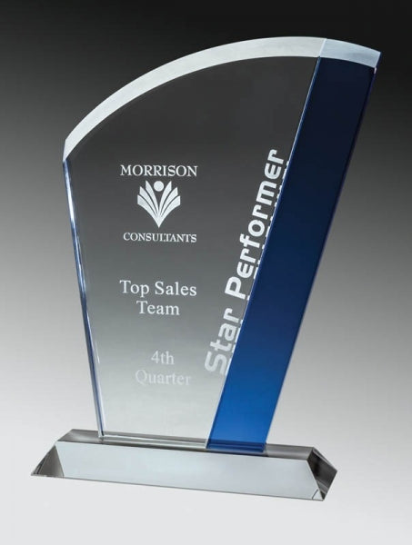 Shop Custom Aqua Series Glass Fan, Blue Accent Trophy Awards