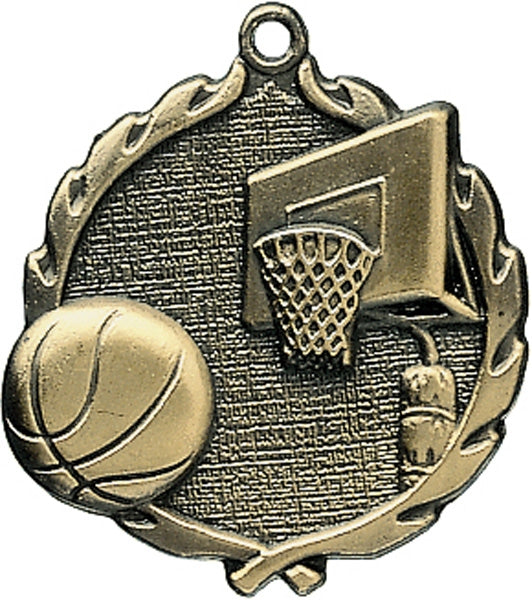 1¾" Basketball Sculptured Medal | Personalized Gold Award