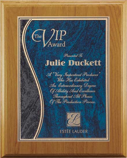 Red Alder Plaques with Blue Style | Trophy Plaque Design